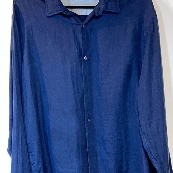 Vince Cotton Twill Ultra Soft button dress shirt Navy Mens XL $275 - Picture 2 of 7